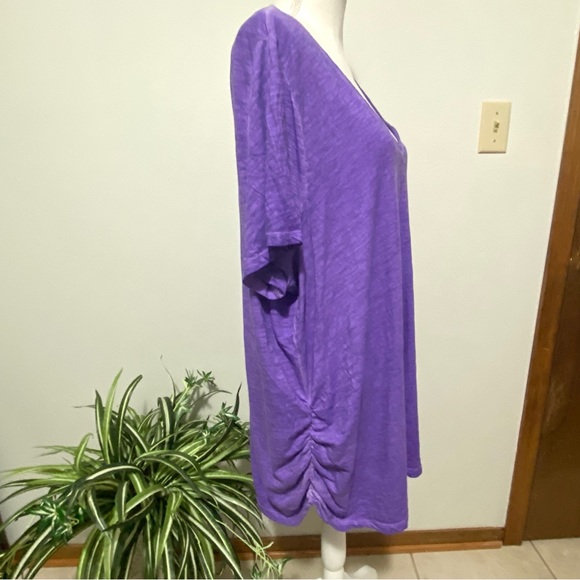 Lane Bryant, Plus Size 26/28 Ruch V-Neck 100% Cotton Purple Blouse - Picture 4 of 8